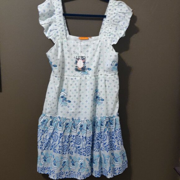 Oliphant Corfu Blue Smocked Square Neck Mini Dress NEW WITH TAGS LARGE - Picture 8 of 9